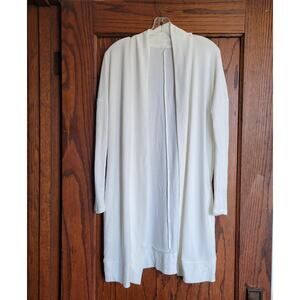 GAP Long Cardigan Womens Medium White Open Front Sweater Pockets Classic Office